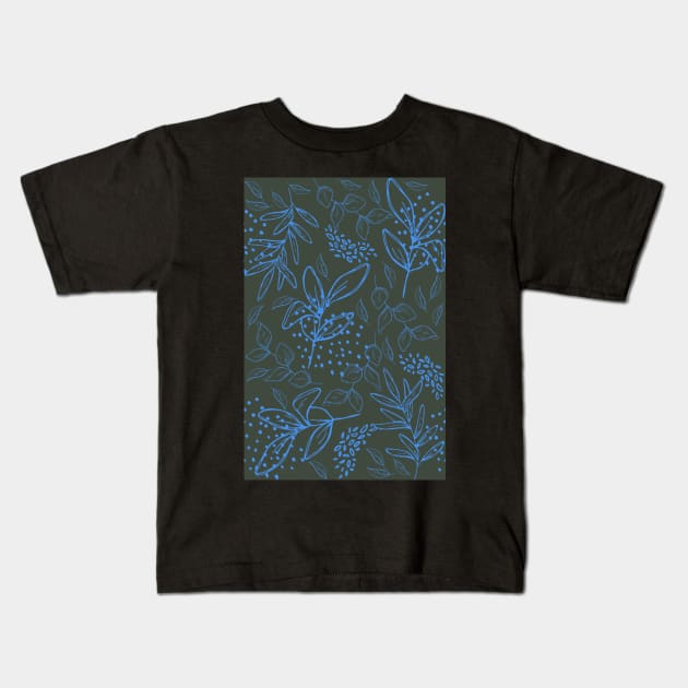 Light Blue leaves pattern Kids T-Shirt by PedaDesign
